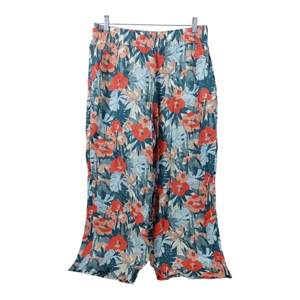 C&C California 100% Linen Palm Leaf Tropical Wide Leg Cropped Pants Women’s L